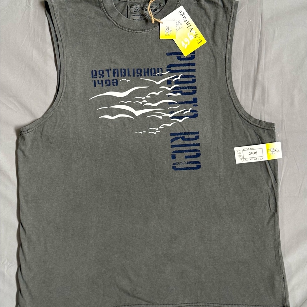 NWT Men’s US Vintage Puerto Rico‎ Grey Sleeveless Tank Top Size XL